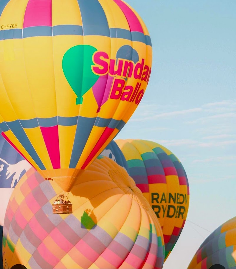 Passengers celebrating after a hot air balloon flight